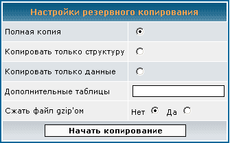 Настройки резервного копирования